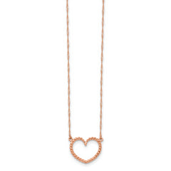 14K Rose Gold Heart Necklace with Polished Textured Finish