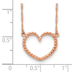 14K Rose Gold Heart Necklace with Polished Textured Finish