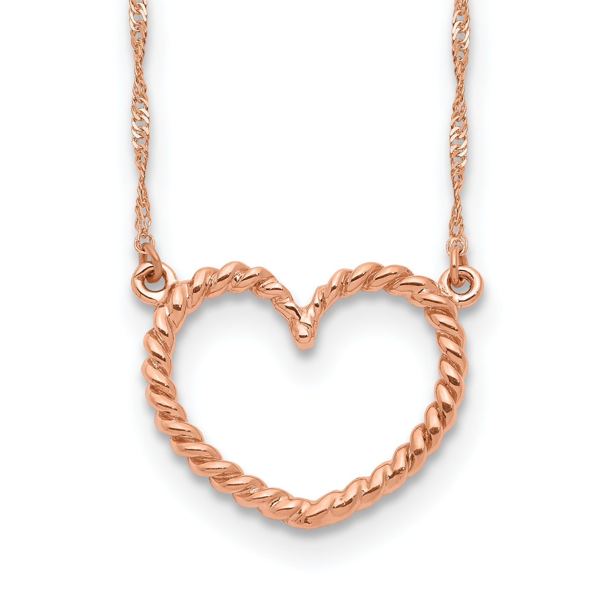 14k Rose Gold Polished and Textured Heart 17 inch Necklace