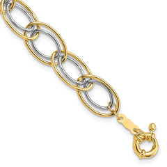 14k Two Tone Fancy Oval Link Bracelet