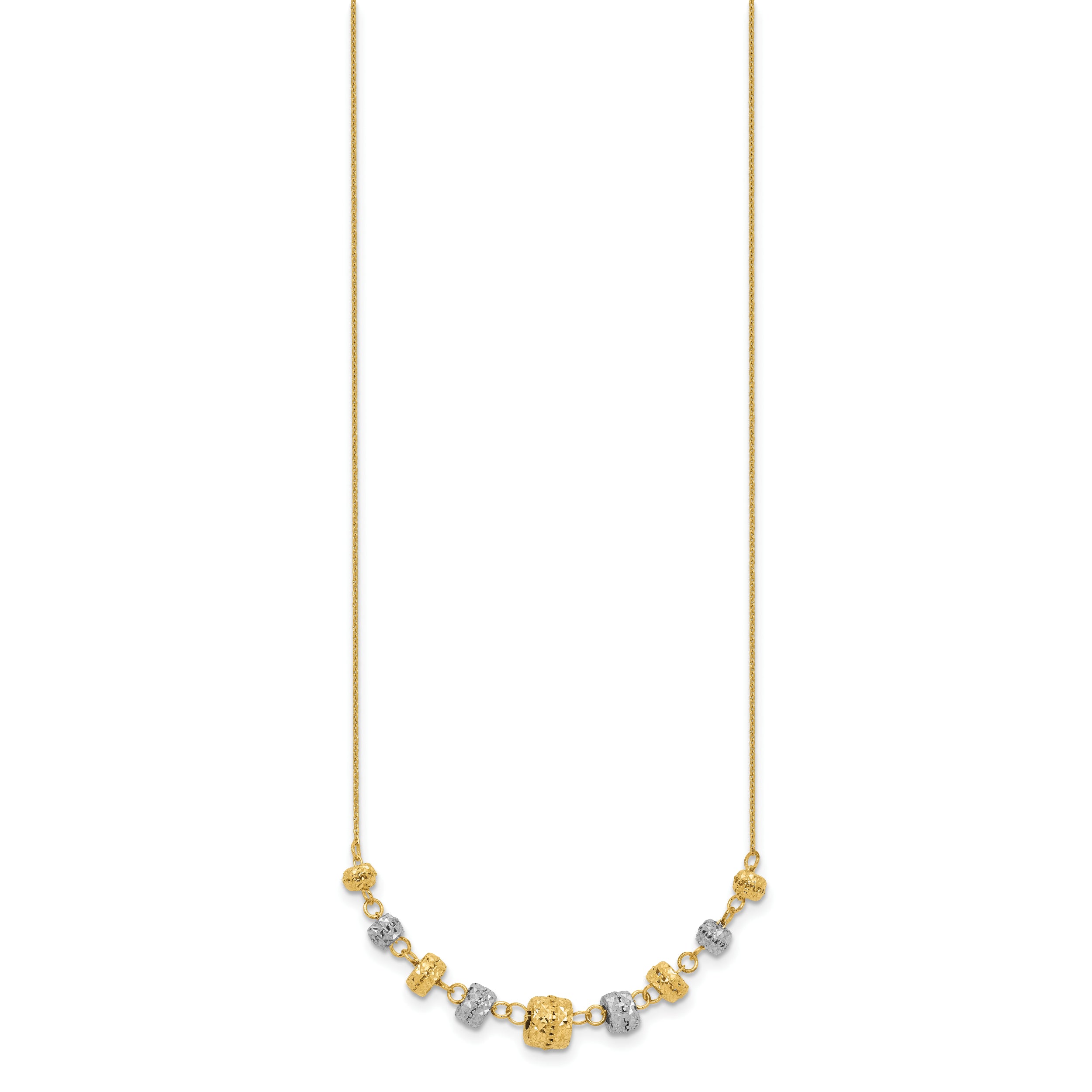 14k Two-tone Diamond-cut Polished Graduated Barrels Necklace