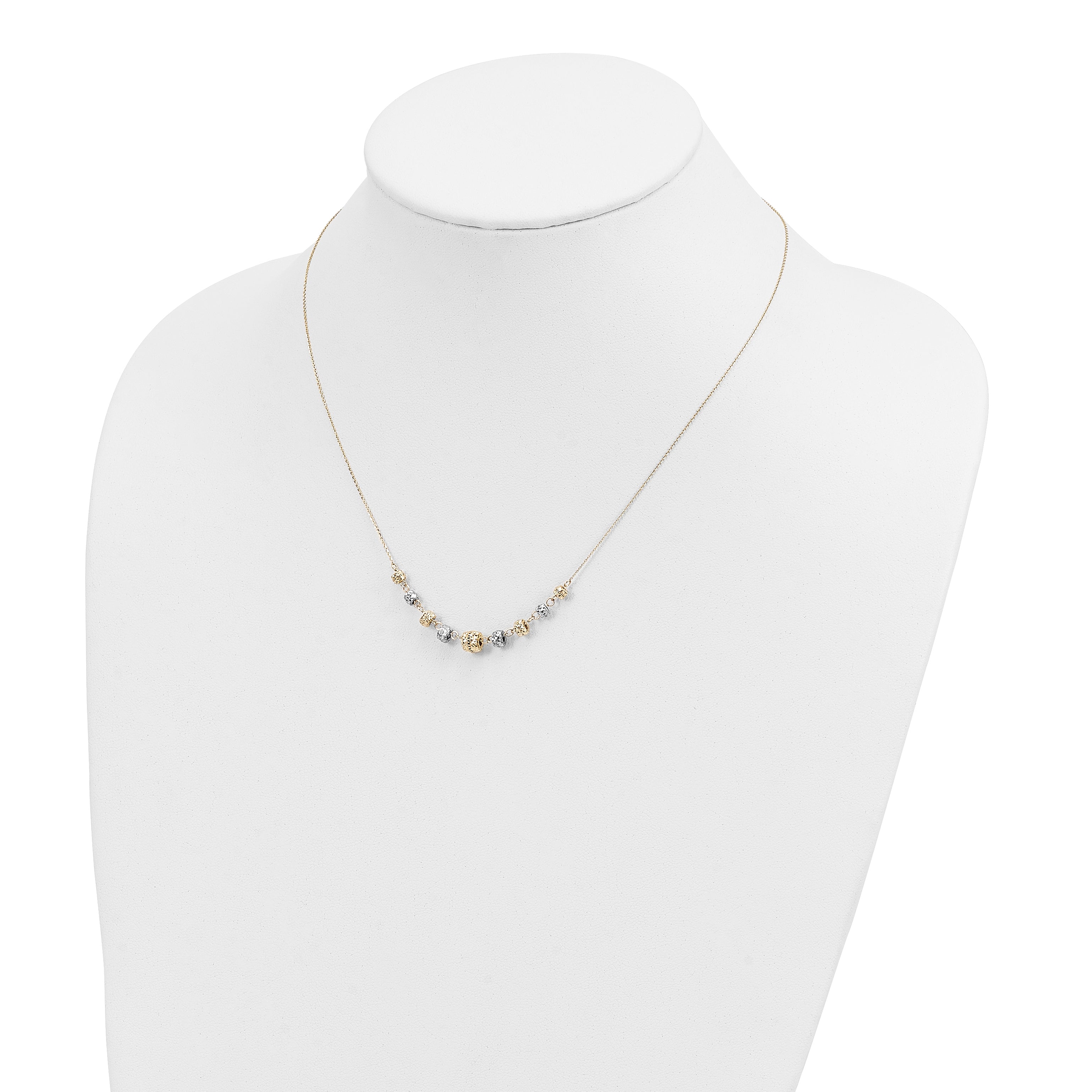 14k Two-tone Diamond-cut Polished Graduated Barrels Necklace