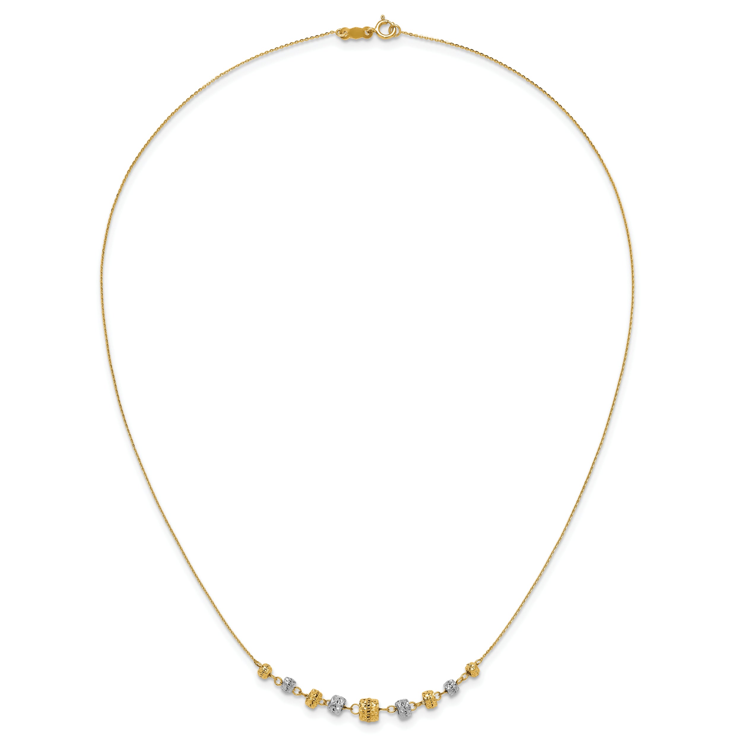 14k Two-tone Diamond-cut Polished Graduated Barrels Necklace