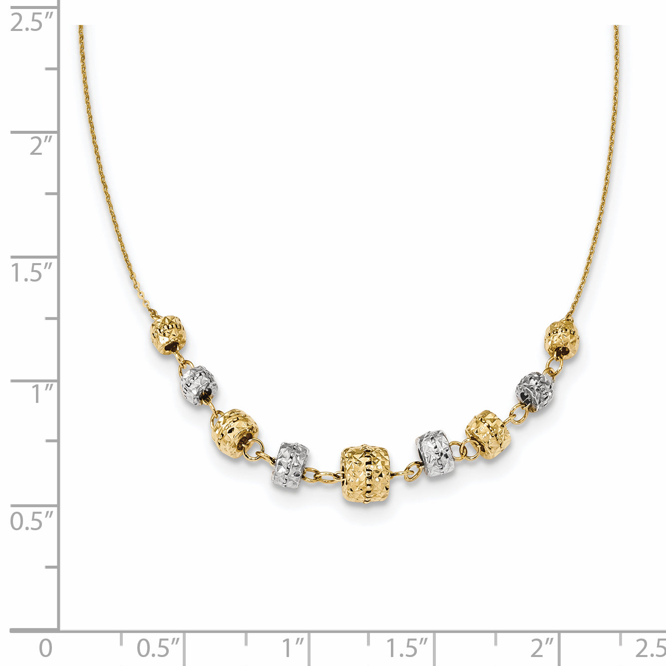 14k Two-tone Diamond-cut Polished Graduated Barrels Necklace