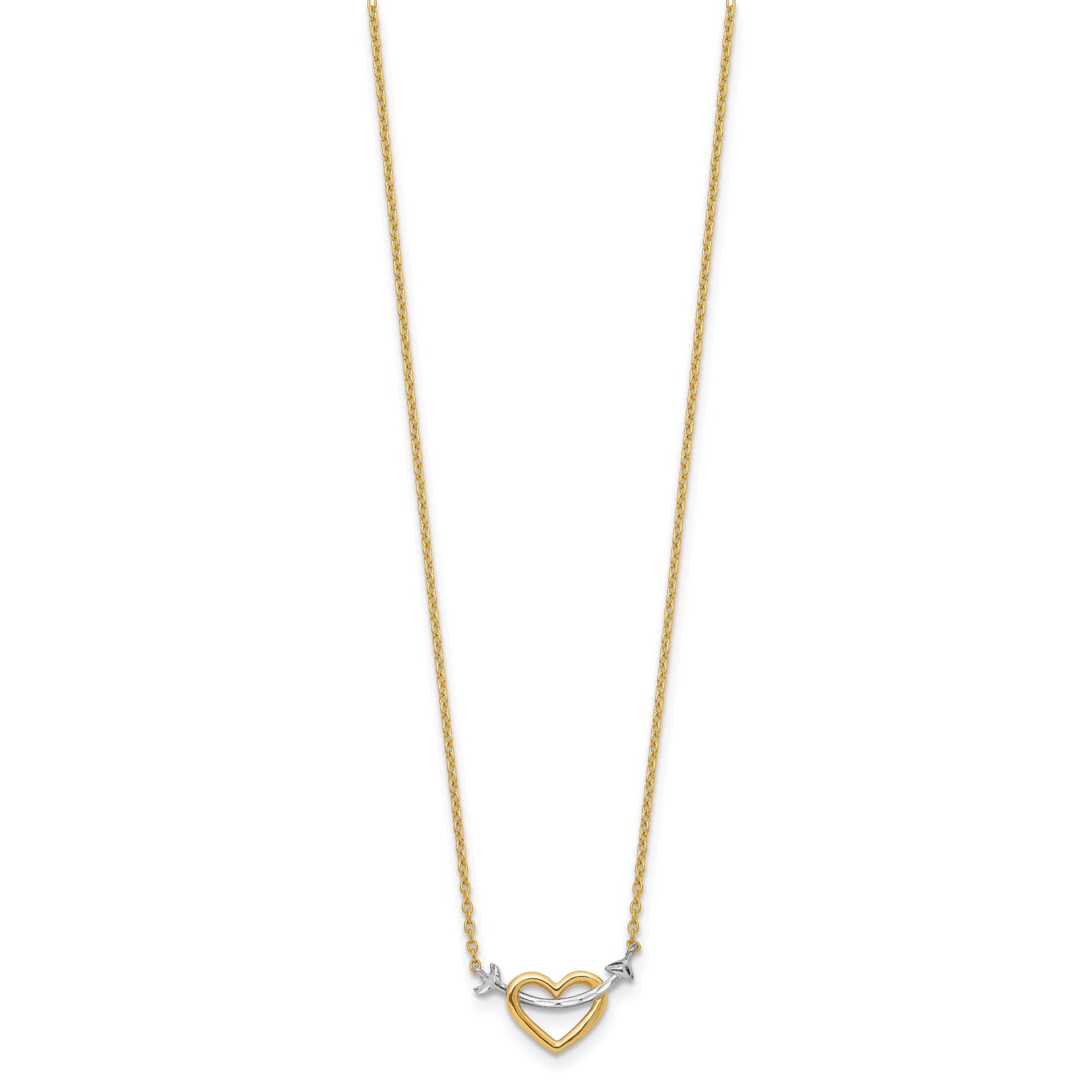 14k w/Rhodium Diamond-cut Heart & Arrow Necklace