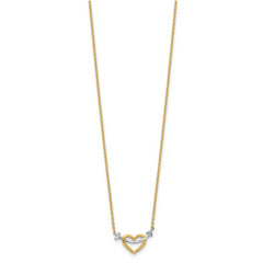 14k w/Rhodium Diamond-cut Heart & Arrow Necklace