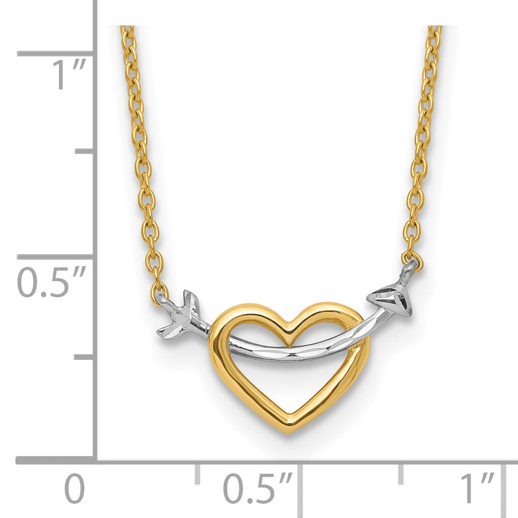 14k w/Rhodium Diamond-cut Heart & Arrow Necklace