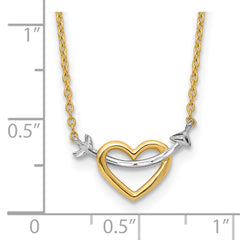 14k w/Rhodium Diamond-cut Heart & Arrow Necklace