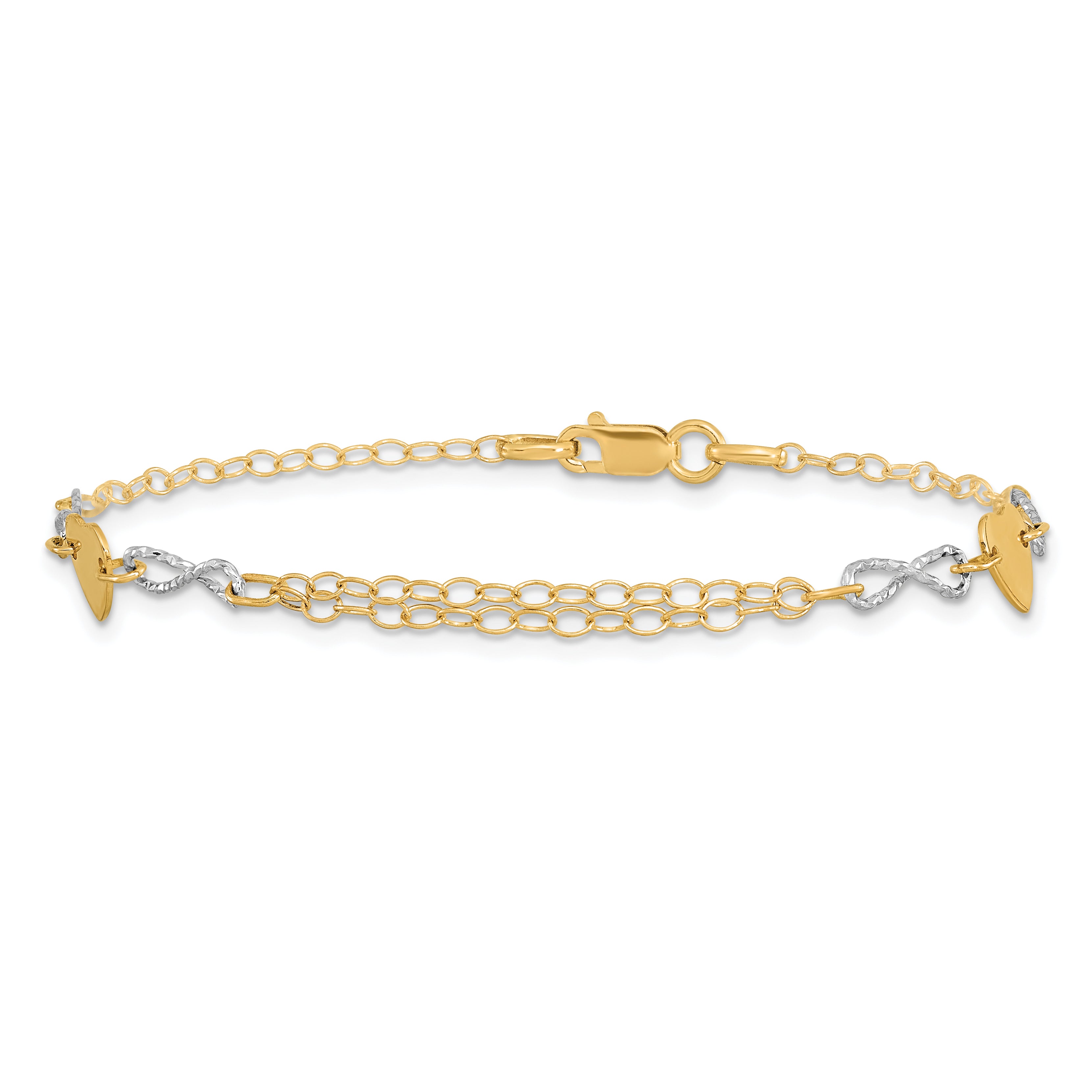 14k Two-tone Gold Polished Infinity and Heart Bracelet