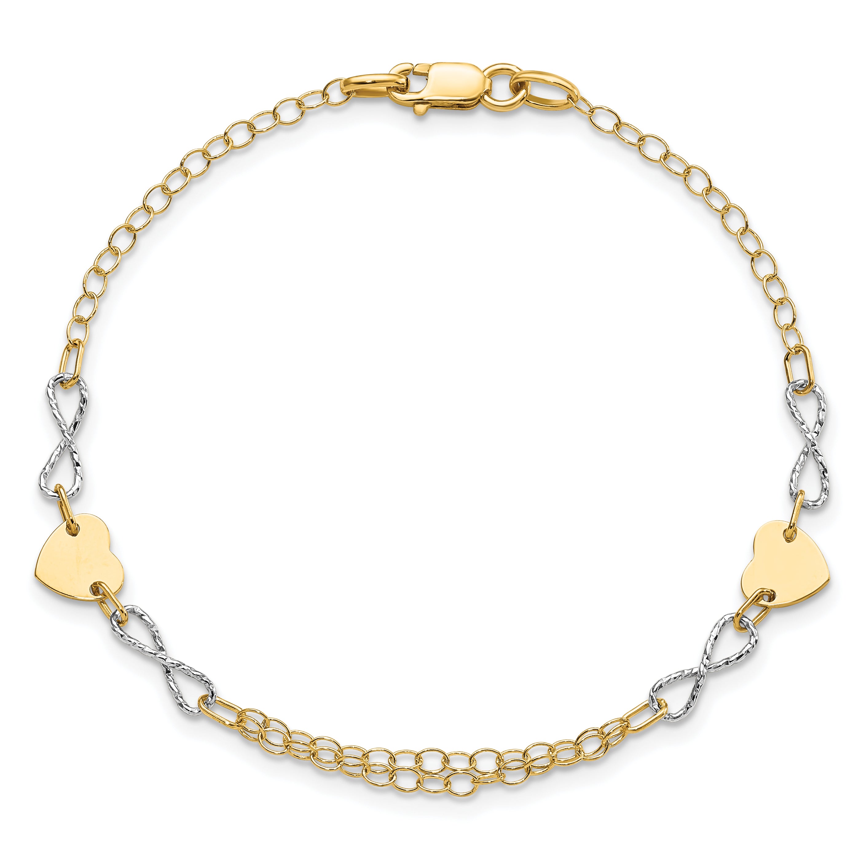 14k Two-tone Gold Polished Infinity and Heart Bracelet