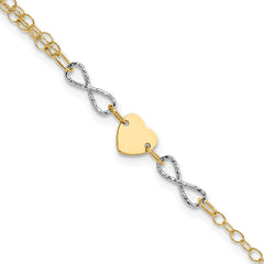 14k Two-tone Gold Polished Infinity and Heart Bracelet