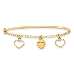 14k Polished Dangle Heart Chain Bangle