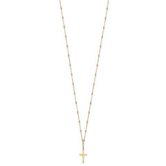 14k Tri-color Diamond-cut Beaded Polished Cross Necklace