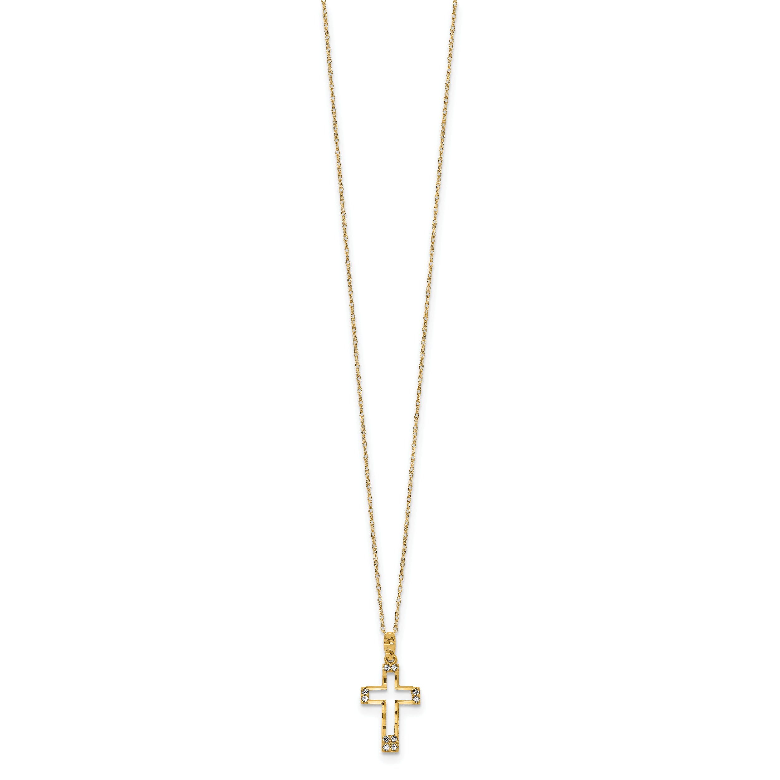 14k Polished CZ Cross Pendant Necklace