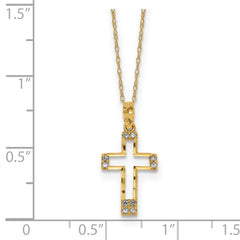 14k Polished CZ Cross Pendant Necklace