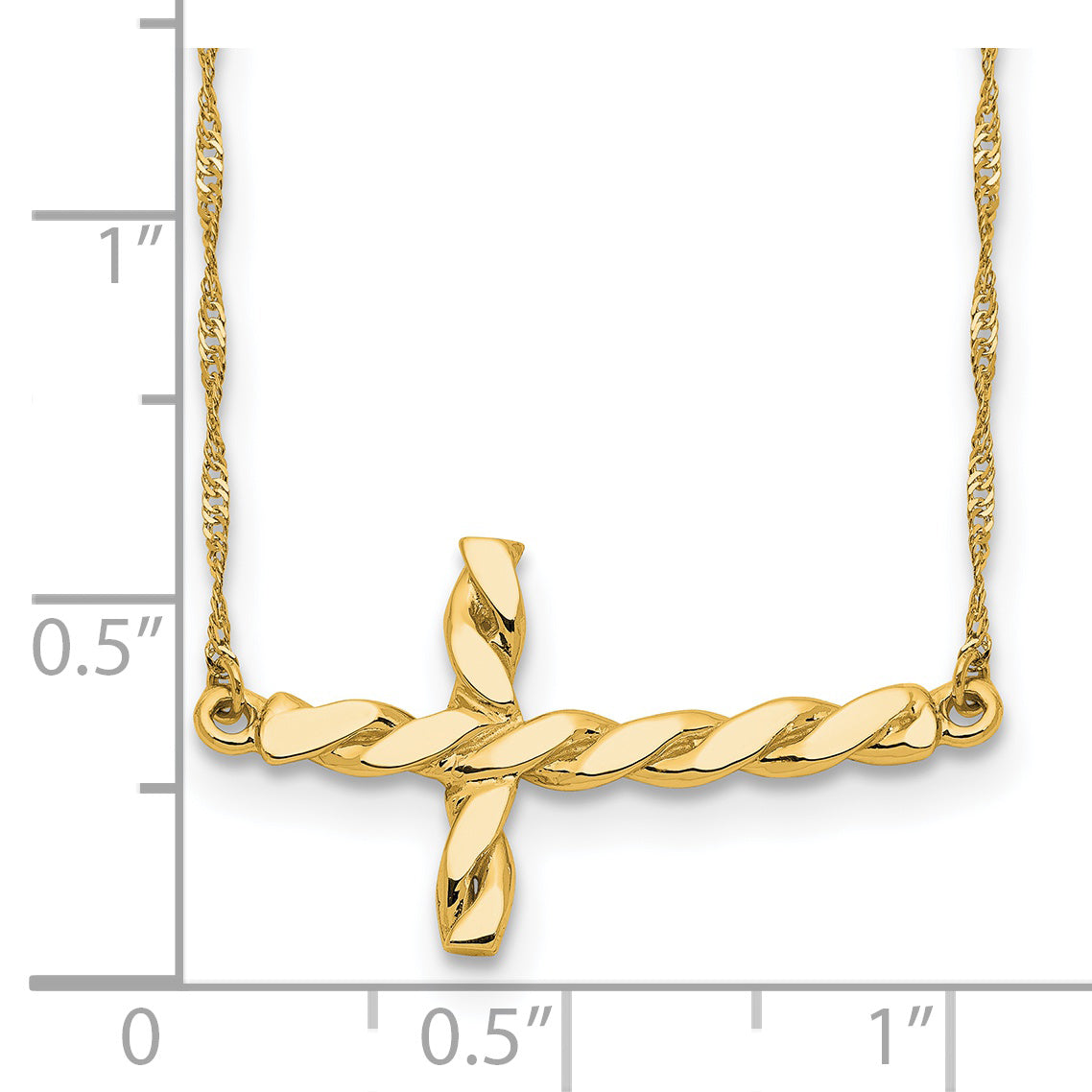 14k Polished Twisted Sideways Cross 17 inch Necklace