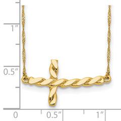 14k Polished Twisted Sideways Cross 17 inch Necklace