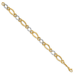 14K Two-tone Polished & Textured Fancy Oval Curb Bracelet