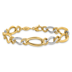 14K Two-tone Polished & Textured Fancy Oval Curb Bracelet