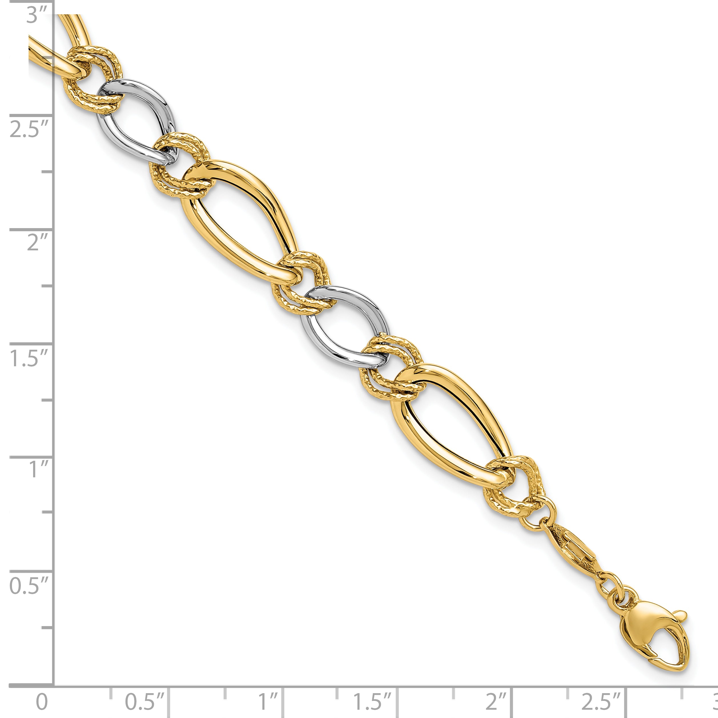 14K Two-tone Polished & Textured Fancy Oval Curb Bracelet