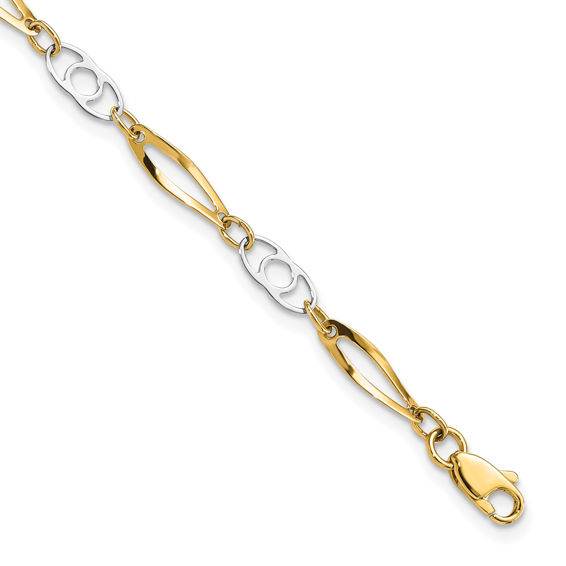 14k Two-Tone 7in Polished Fancy Link Bracelet