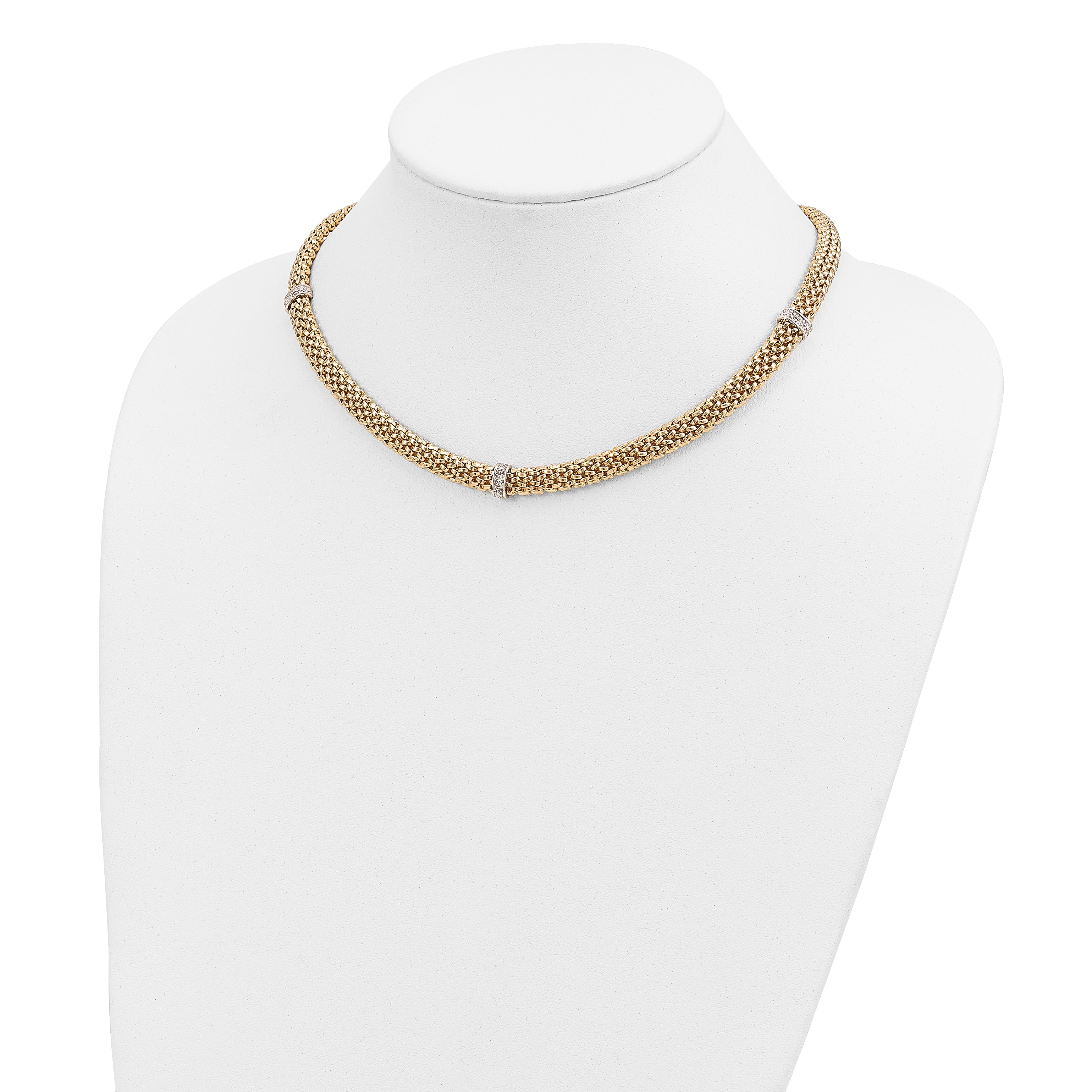 14k Two-Tone 17in .05ct Completed Polished Diamond & Mesh Necklace