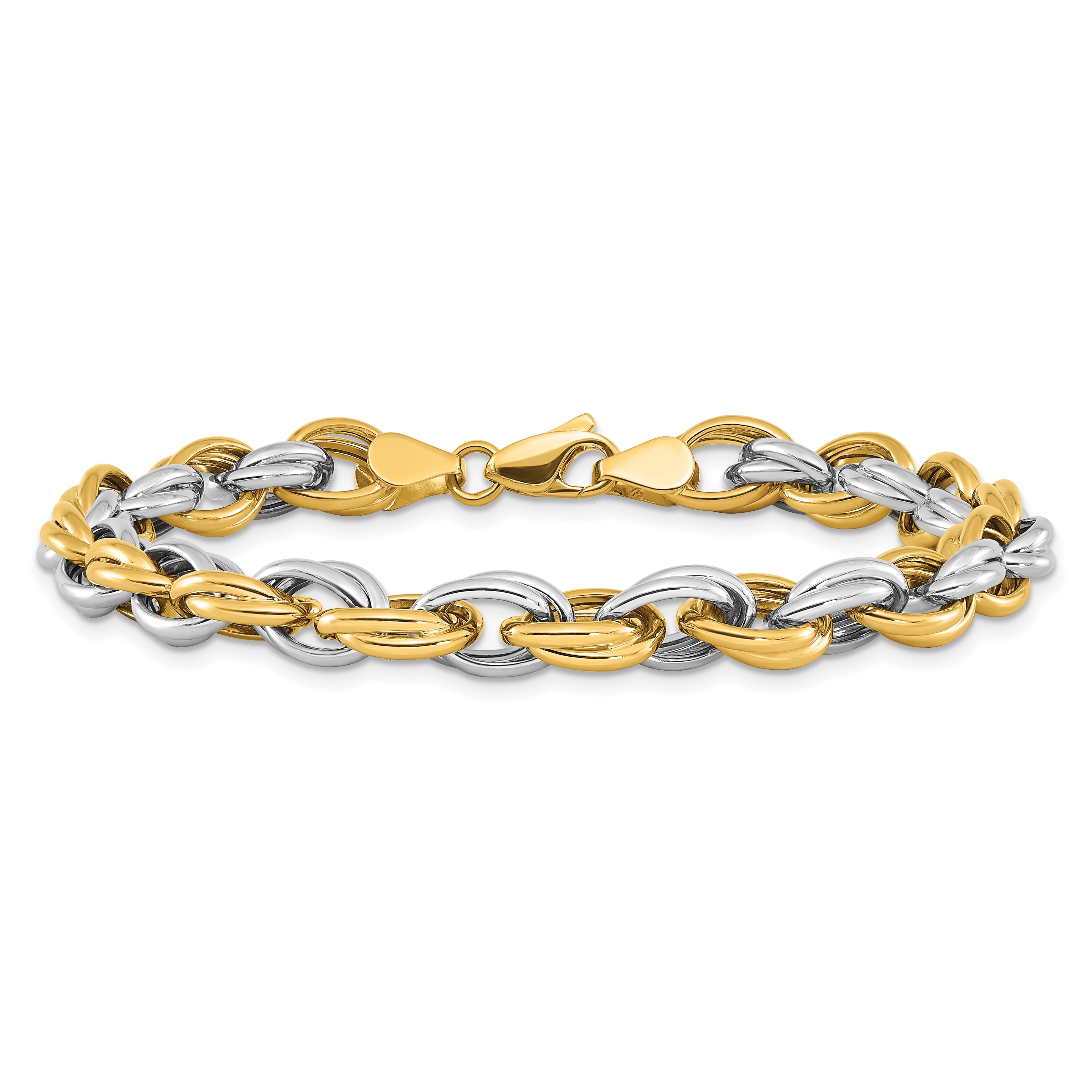 14k Two-tone Fancy Hollow Link Bracelet