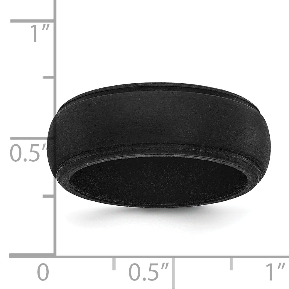 Silicone Black 8mm Ridged Edge Band Size 7