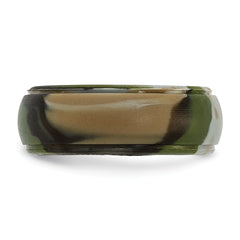 Silicone Green and Brown Camouflage 8mm Ridged Edge Band Size 7