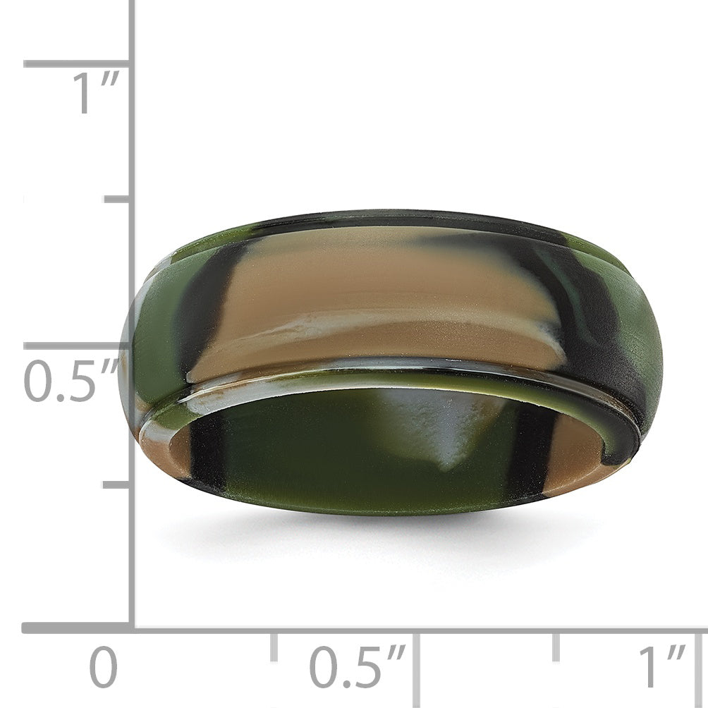 Silicone Green and Brown Camouflage 8mm Ridged Edge Band Size 7