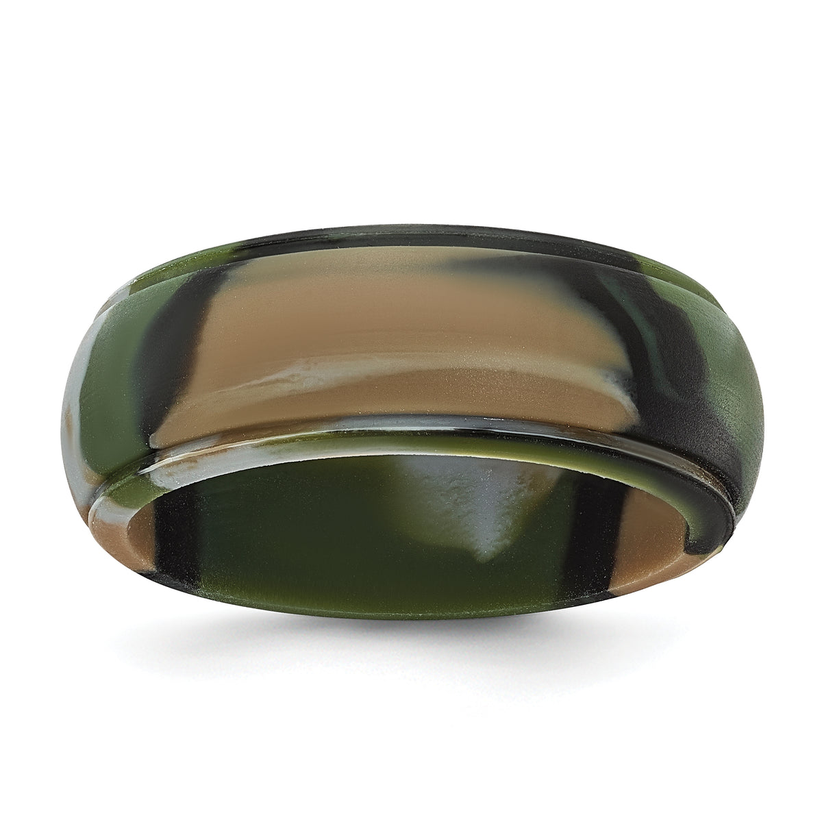 Silicone Green and Brown Camouflage 8mm Ridged Edge Band Size 14