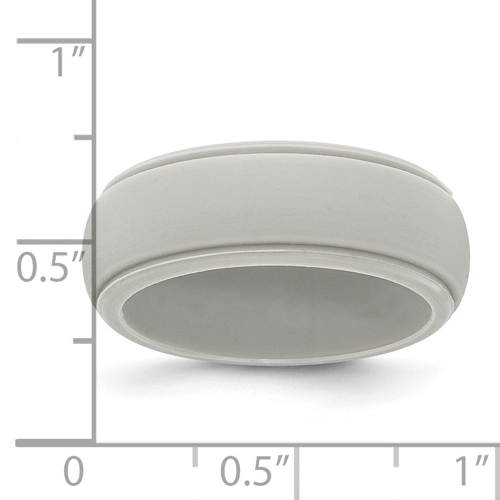 Silicone Grey 8mm Ridged Edge Band Size 7