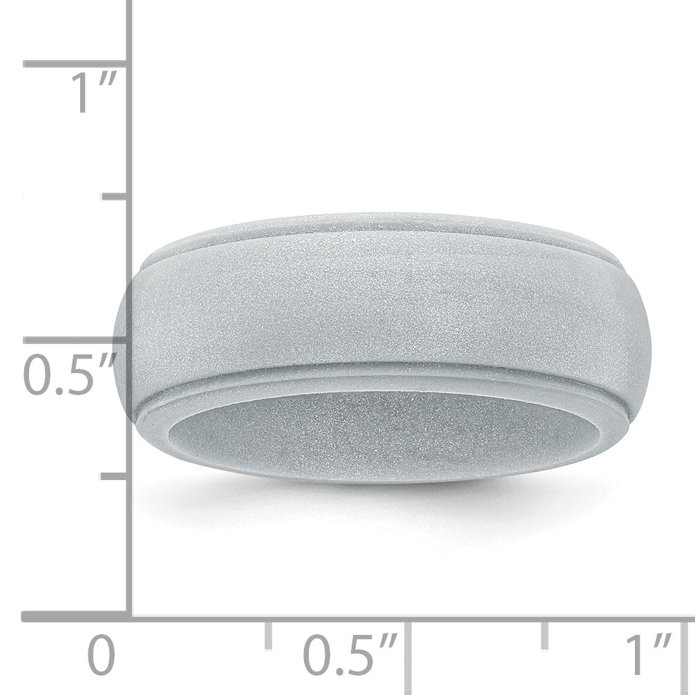 Silicone Silver Metallic 8mm Ridged Edge Band Size 7