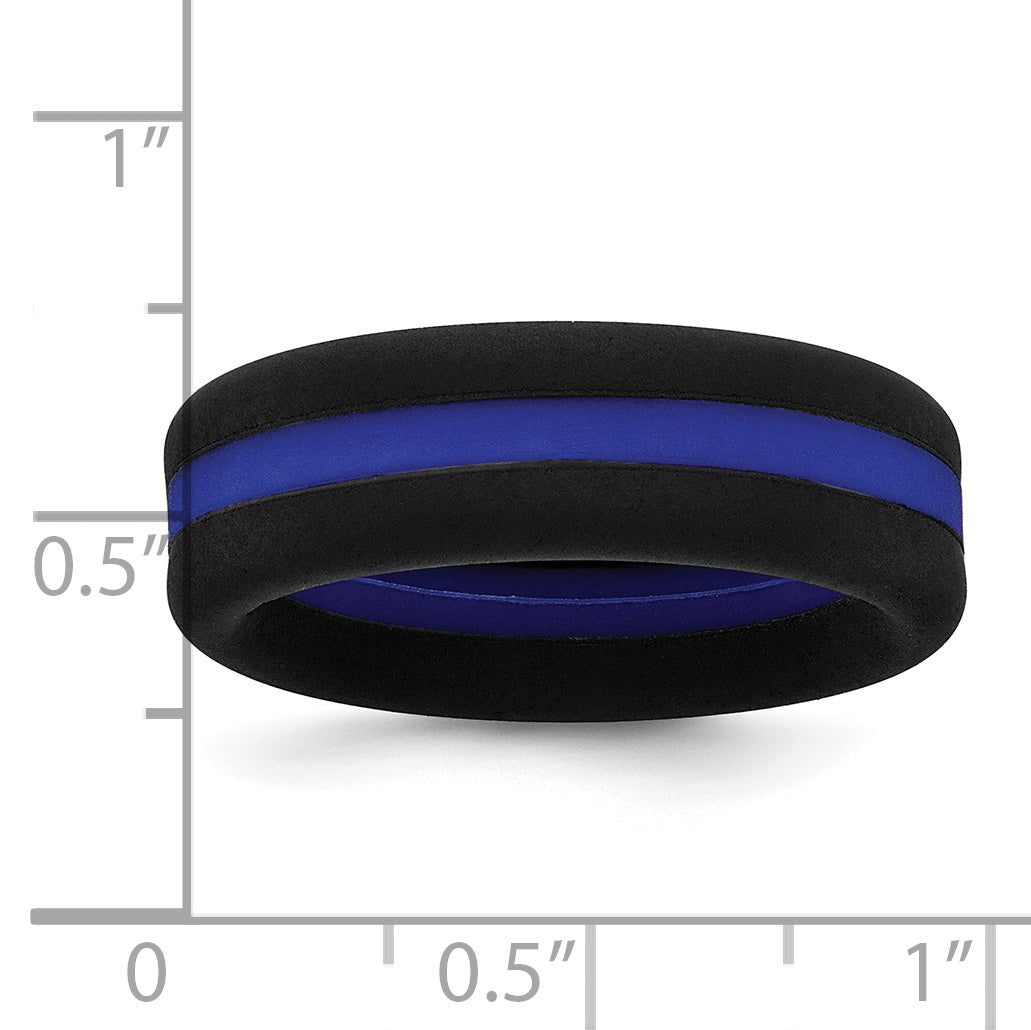 Silicone Black with Blue Line Center 7.5mm Flat Band Size 7