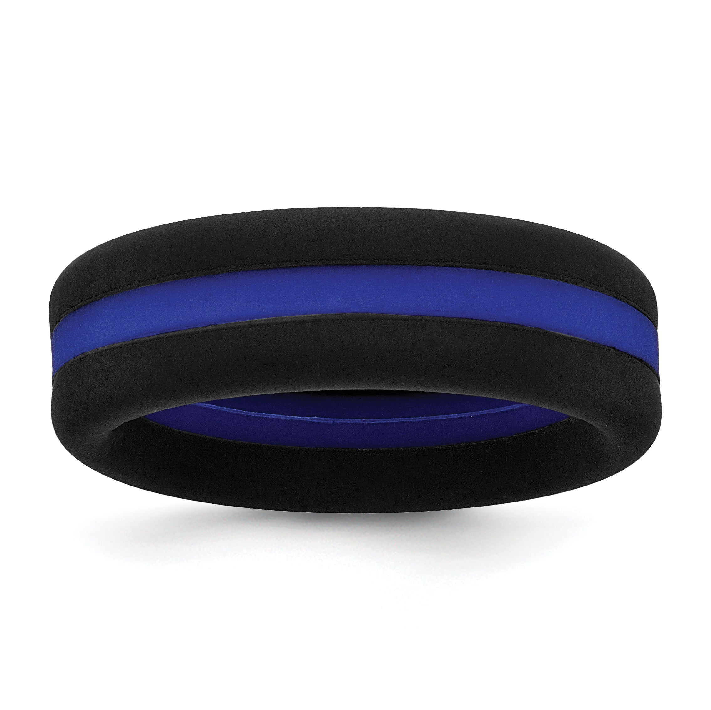 Silicone Black with Blue Line Center 7.5mm Flat Band Size 13