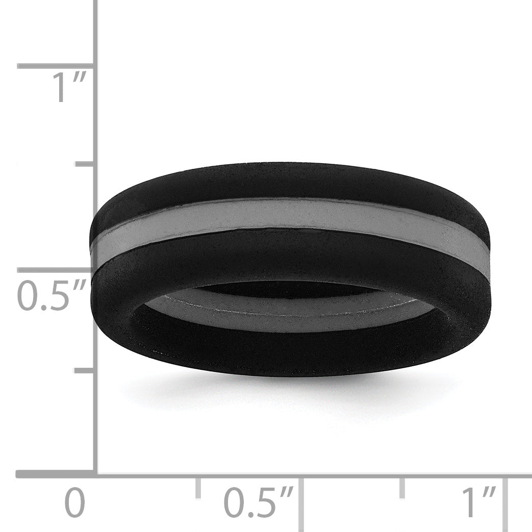 Silicone Black with Grey Line Center 7.5mm Flat Band Size 7