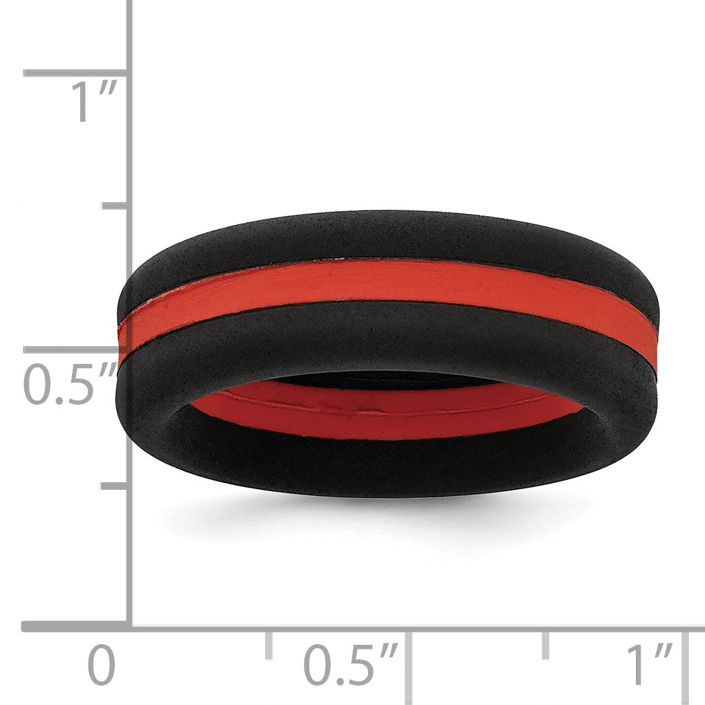 Silicone Black with Red Line Center 7.5mm Flat Band Size 7