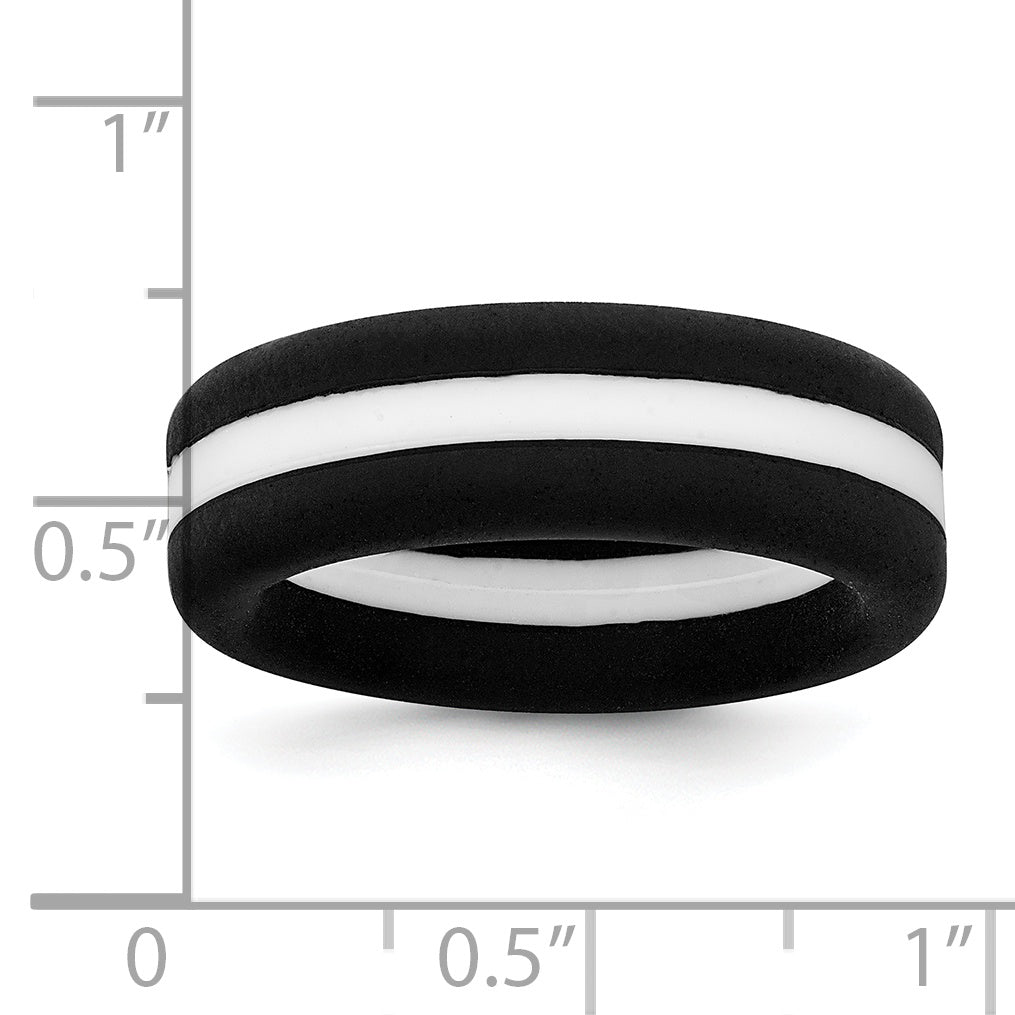 Silicone Black with White Line Center 7.5mm Flat Band Size 7