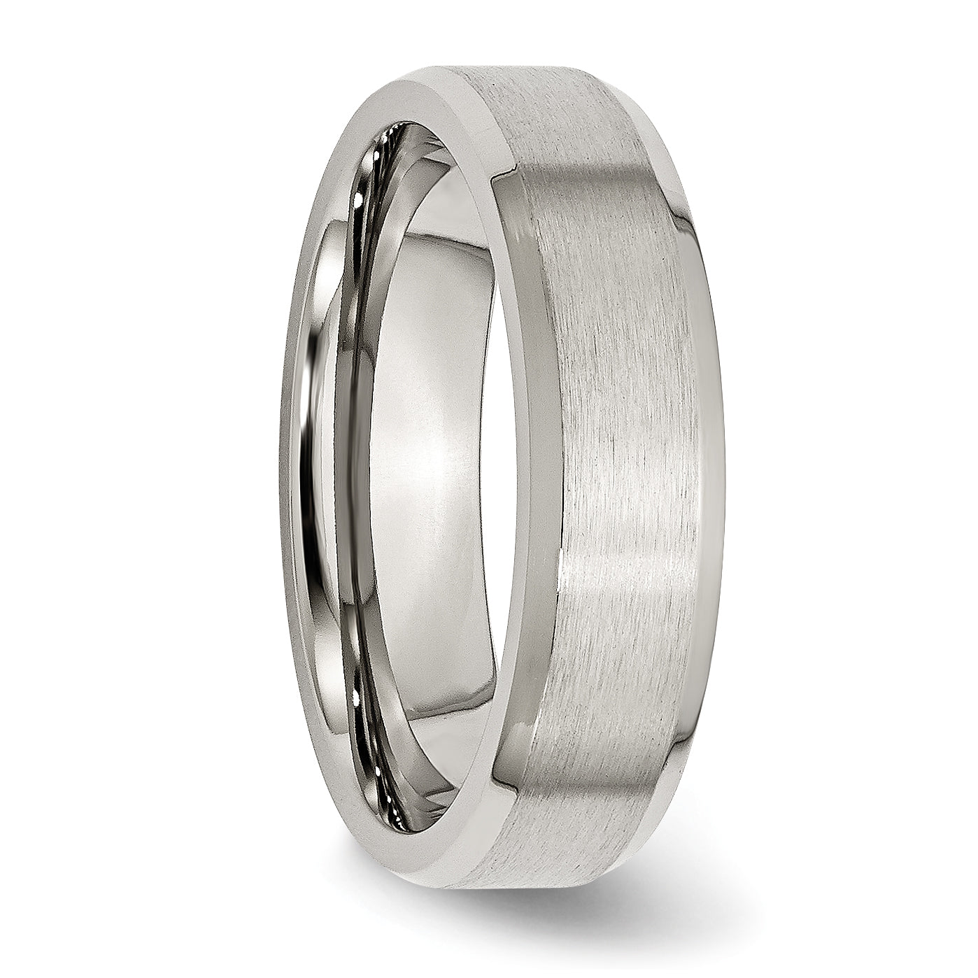 Stainless Steel Brushed and Polished 6mm Flat Beveled Edge Band