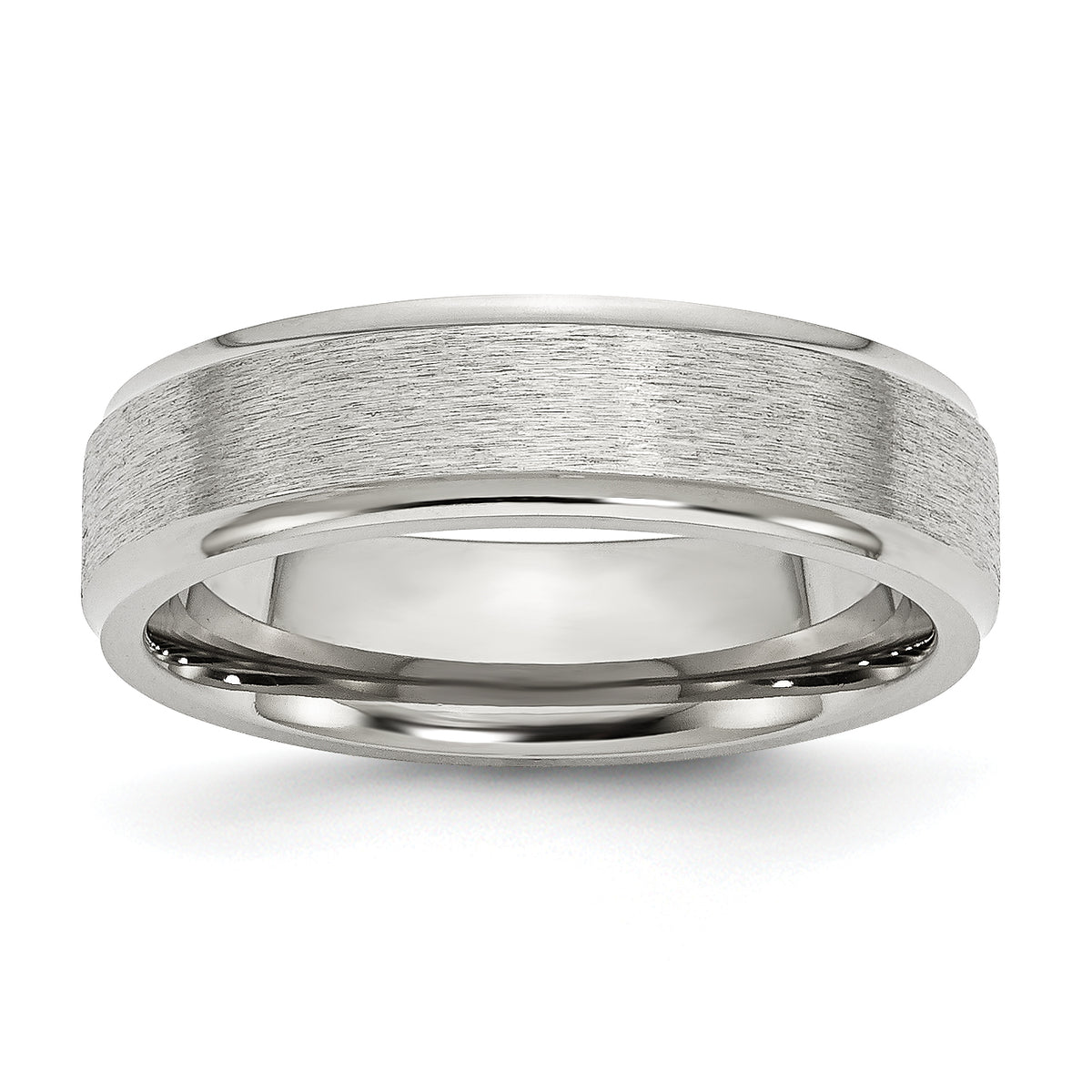 Stainless Steel Polished with Satin Center 6mm Ridged Edge Band