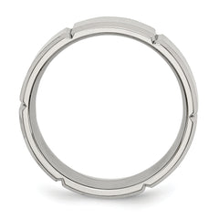 Stainless Steel Brushed and Polished Grooved 8mm Beveled Edge Band