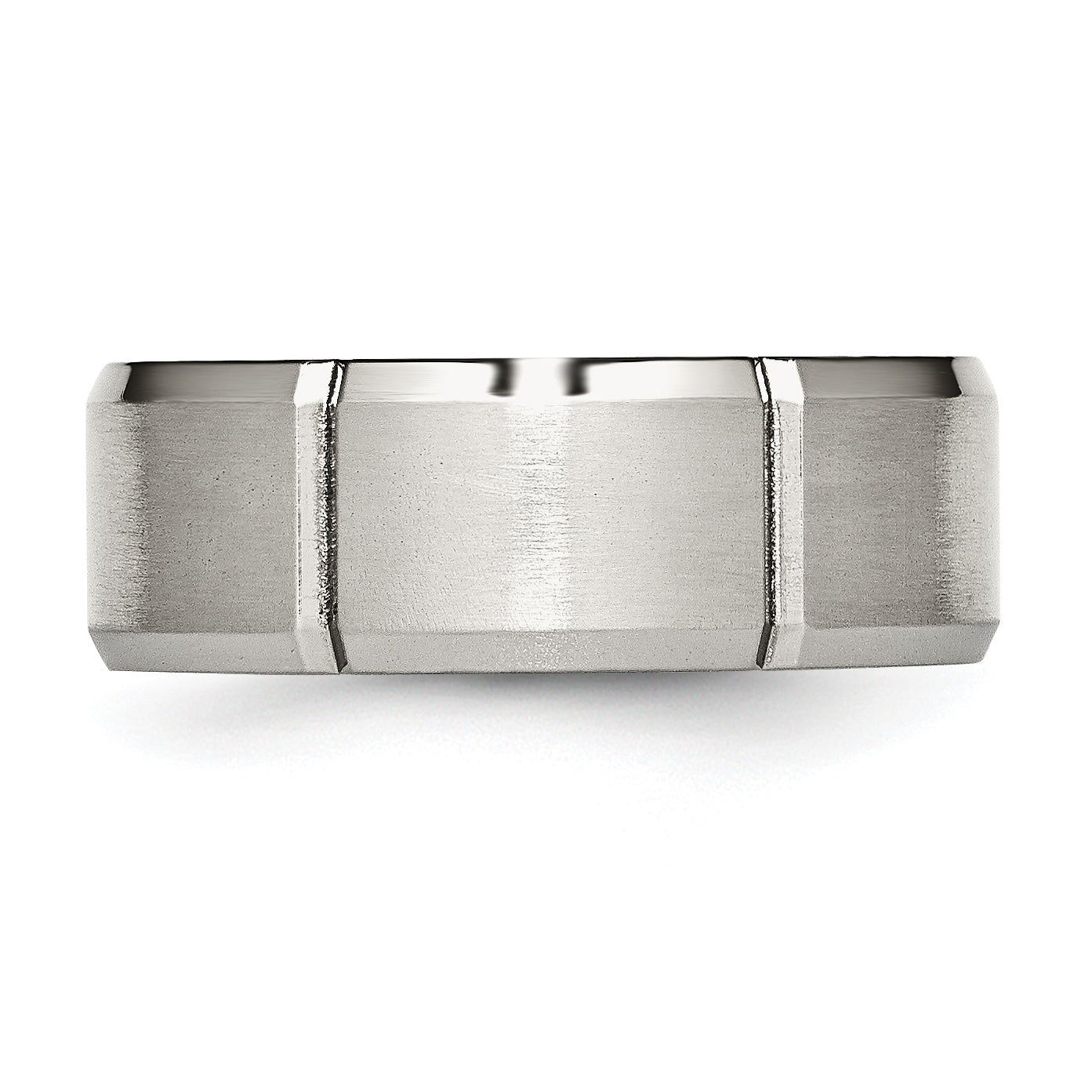 Stainless Steel Brushed and Polished Grooved 8mm Beveled Edge Band