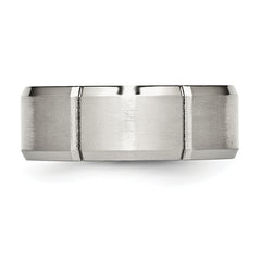 Stainless Steel Brushed and Polished Grooved 8mm Beveled Edge Band