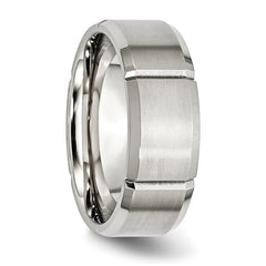 Stainless Steel Brushed and Polished Grooved 8mm Beveled Edge Band