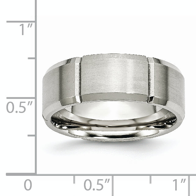 Stainless Steel Brushed and Polished Grooved 8mm Beveled Edge Band