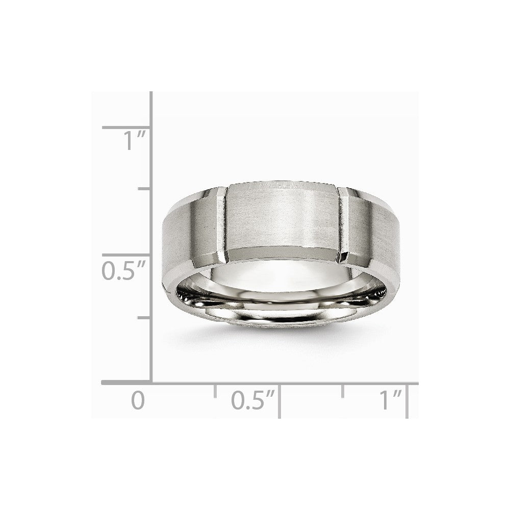 Stainless Steel Beveled Edge Grooved 8mm Brushed/Polished Band