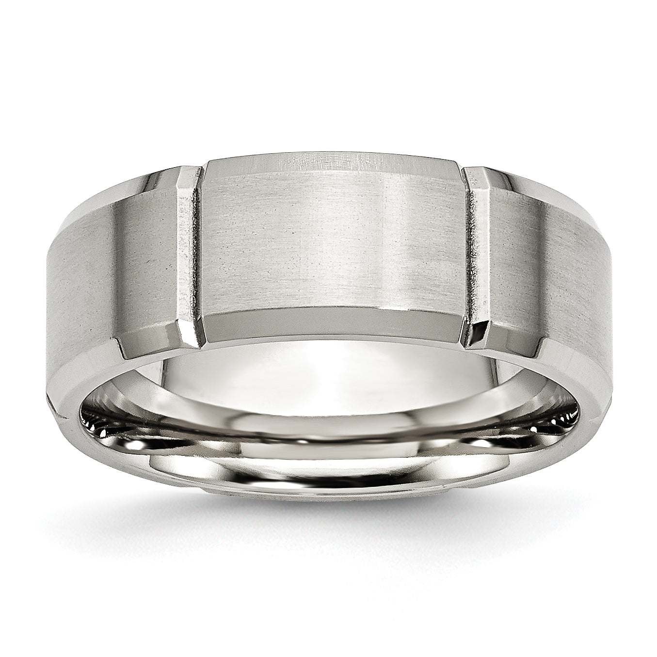 Stainless Steel Brushed and Polished Grooved 8mm Beveled Edge Band