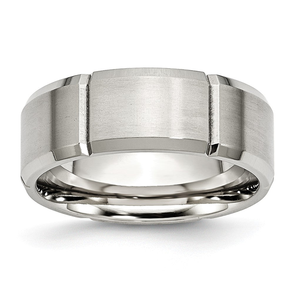 Sophia Jewelers 8mm Stainless Steel Beveled Wedding Band Engravable