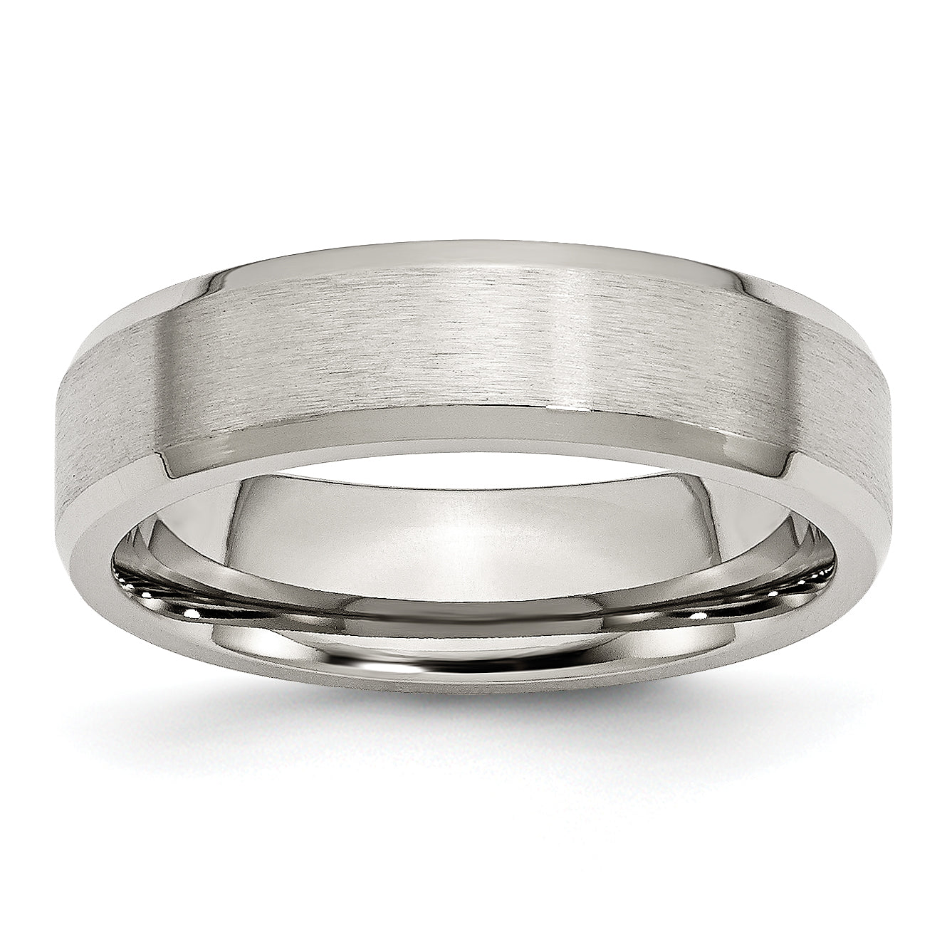 Stainless Steel Brushed and Polished 6mm Flat Beveled Edge Band