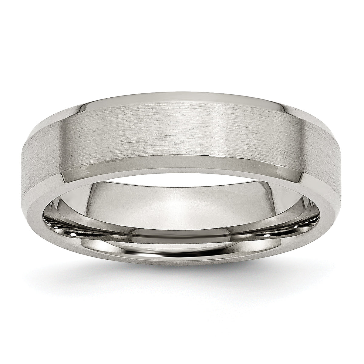 Stainless Steel Brushed and Polished 6mm Flat Beveled Edge Band